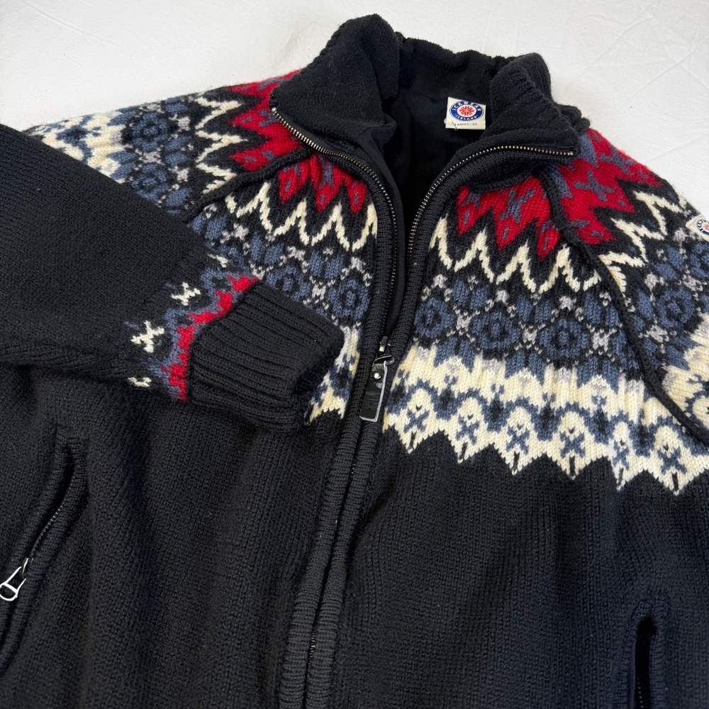 Icewear Icelandic Nordic Fair Isle Sweater Jacket 100% Wool Women XL Black